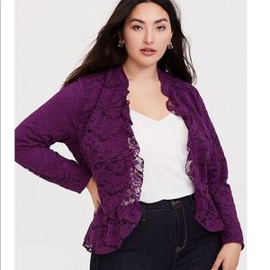 Purple Torrid crop lace blazer / military jacket